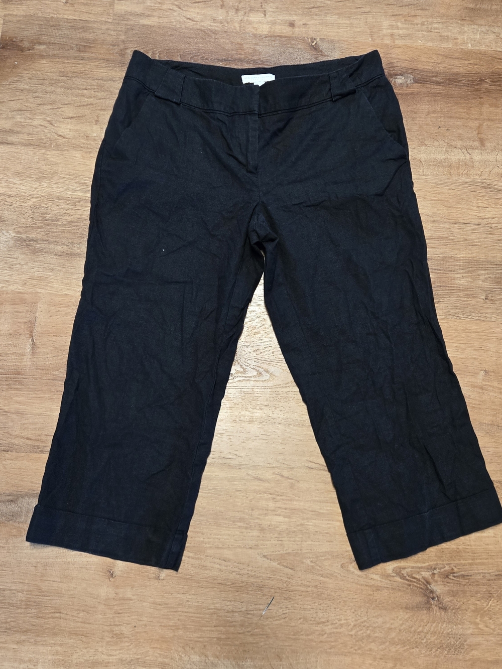 New York & Company Black Cropped Capri Pants Linen Blend Size 6